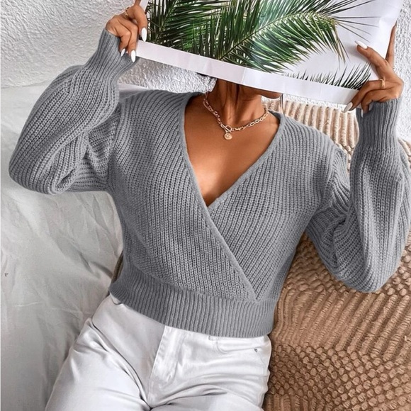 Luxe surplice neck knit sweater - Picture 14 of 16